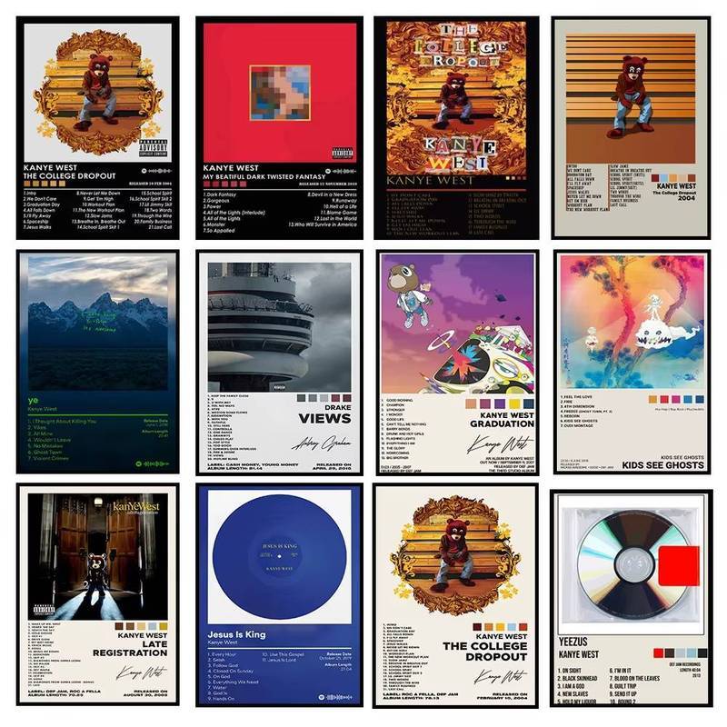 โปสเตอร์อาร์ตเพลง Kanye West ในแบบ HD พิมพ์บนผ้าใบ สำหรับตกแต่งบ้านและกำแพงไม่มีกรอบ