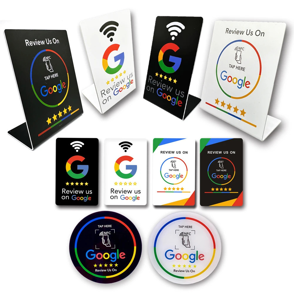 13.56mhz โปรแกรม Google Review Card Nfc Station ตารางสติกเกอร์อะคริลิคกันน้ํา Nfc Stand Google Revie