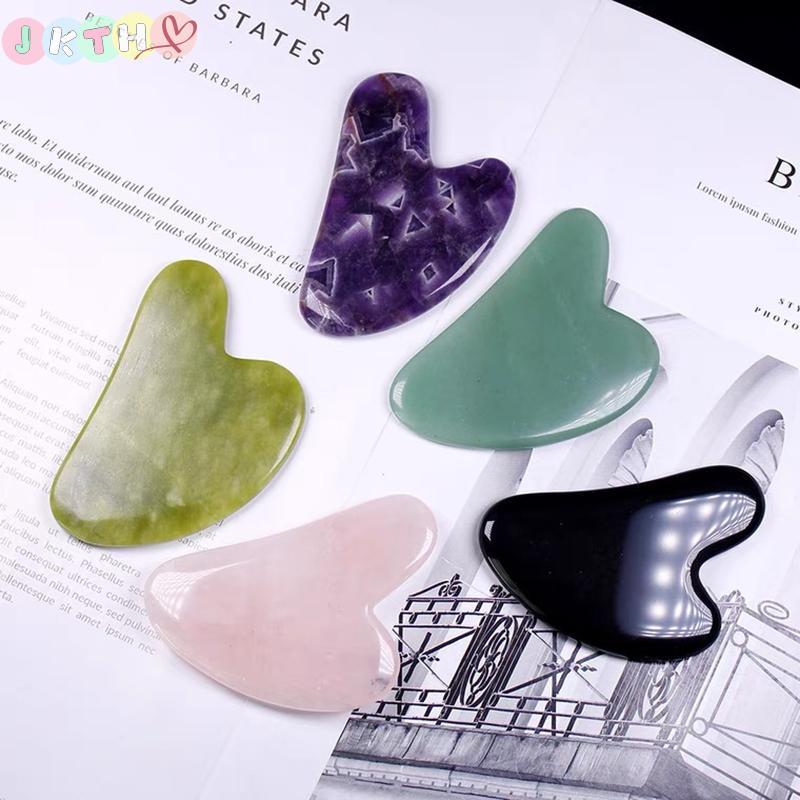 JKTH 1PC ใหม่หิน Gua Sha นวดสําหรับ Face Rose Quartz Guasha แผ่นหยก Face Massager Scrapers เครื่องมื