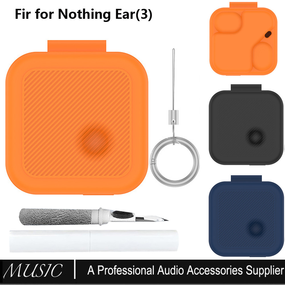 เคสซิลิโคนสําหรับ Nothing Ear 3 พร้อมชุดทําความสะอาด, ฝาครอบเคสป้องกันแบบเต็มตัวพร้อมพวงกุญแจสําหรับ