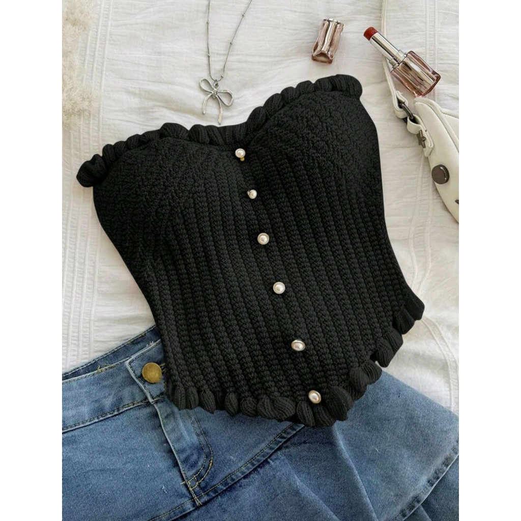 SShine Soleia Casual Ruffle Trim ถัก Camisole Going Out Top