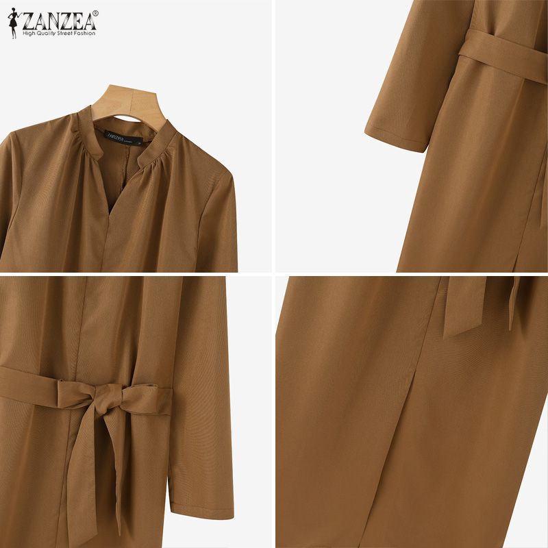 ZANZEA ชุดเดรสยาวสไตล์เกาหลีสำหรับผู้หญิง เหมาะสำหรับการทำงานในออฟฟิศ - รูปที่ 7