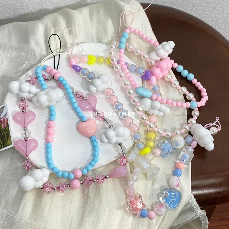 Insสไตล์เดียวกัน CASE HOUSE สามมิติคริสตัลเมฆสีขาวโซ่โทรศัพท์มือถือเชือกเส้นเล็กสไตล์อินเชือกมือเครื