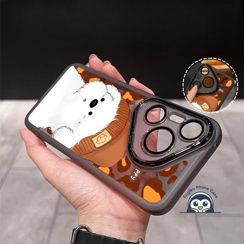 น่ารักสีขาวสุนัขเลนส์แก้วเคสโทรศัพท์สําหรับOPPO A17 A16 A16S A16K A16E A15 A15S A12 Reno 8T 8Z 7Z 6Z