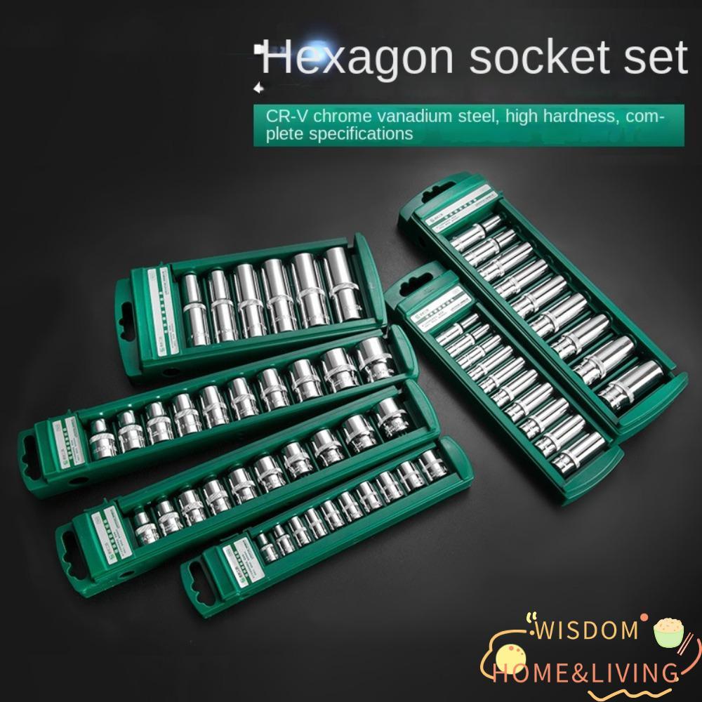 WISDOM ชุดประแจหัว, 1/4 3/8 1/2 Ratchet Tool Hex Socket, Socket Deep Nut Chrome Vanadium Steel With Holder Sleeve Spanner ประแจ