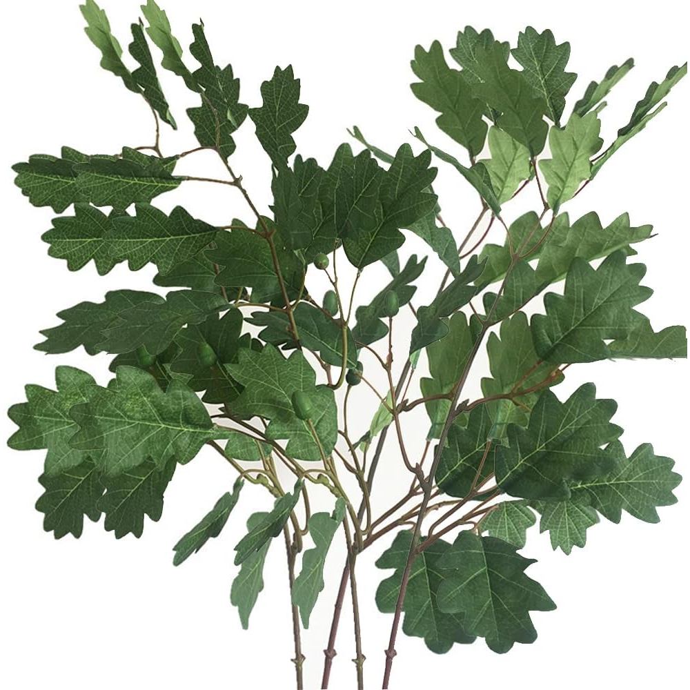 4 ชิ้นประดิษฐ์ Oak Tree Leaf Stems ผลไม้ Faux Oak Tree Branches พืชสีเขียวสําหรับ Greenery บ้านครัวต