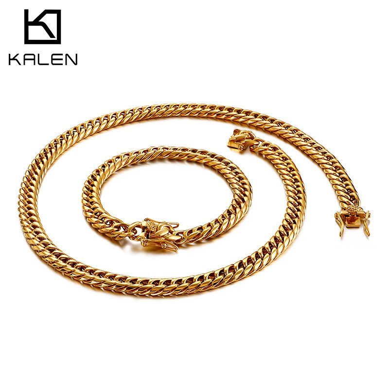 สร้อยคอมีความหรูหราจากวัสดุสแตนเลสชุบทองแท้ 18K สไตล์ยุโรปอเมริกัน สำหรับผู้ชาย FCG7