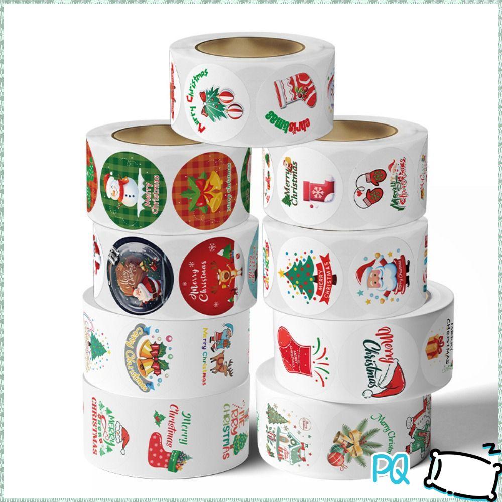 PQ 500pcs สติกเกอร์ปิดผนึก, Xmas Tree Snowman สติ๊กเกอร์คริสต์มาส, การ์ตูน DIY ป้ายกระดาษเด็กของขวัญ