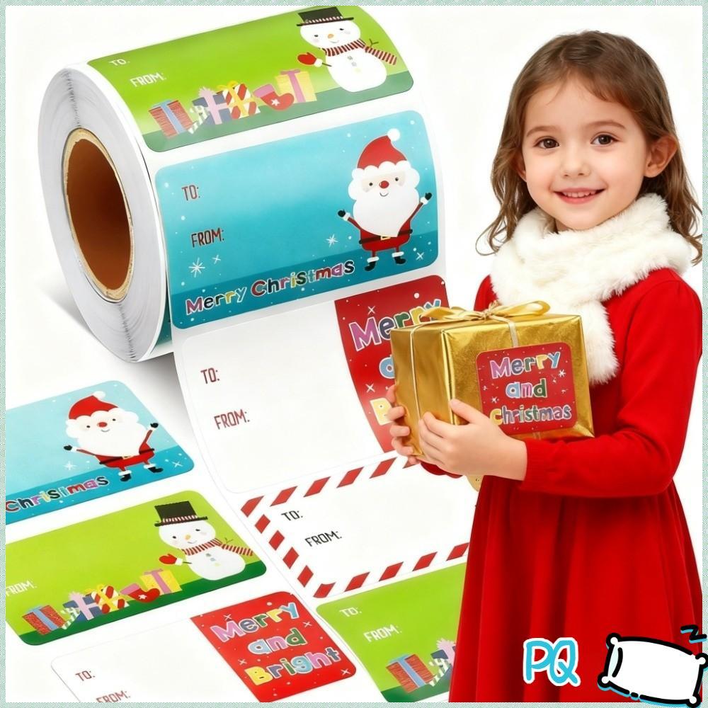 PQ 500 ชิ้นคริสต์มาสของขวัญแท็ก, Self กาว 5x3.8 ซม.Merry Christmas นําเสนอสติกเกอร์, Snowman Santa E