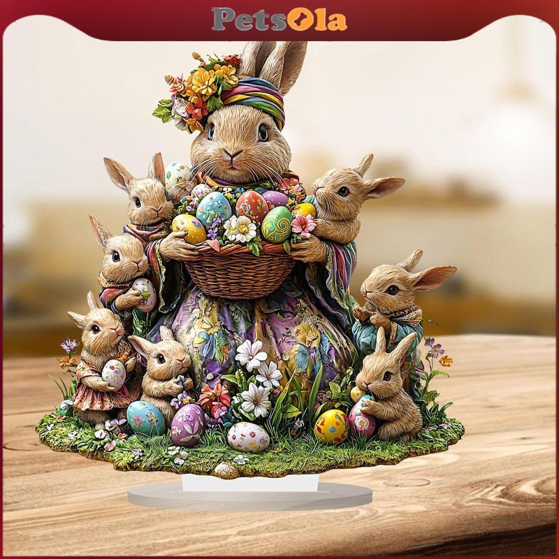 PETSOLA อีสเตอร์กระต่ายไข่รูปปั้น Bunny Decor Art Craft อะคริลิคสะสมประติมากรรมสําหรับ Bibs ห้องครัว