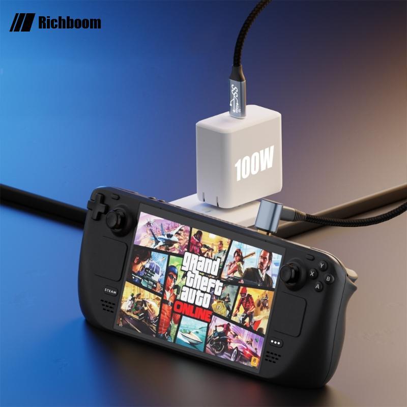 Rich 90 องศาสาย USB C ถึง USB-C 100W -4K 60Hz Type-C PD สายชาร์จเร็ว 0 5-3M