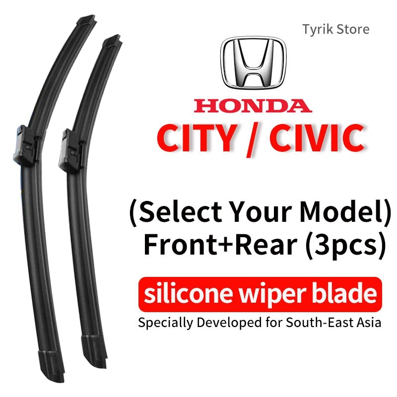 ชุดใบปัดน้ำฝน (หน้า+หลัง 3 ชิ้น) Honda Civic/City wiper blade สำหรับปี/รุ่น 2022-2023 ใบปัดน้ำฝนรถแฮทช์แบค HB RS R SUV กระจกหลังรถ ใบปัดน้ำฝนแบบกล้วย ซิลิโคน