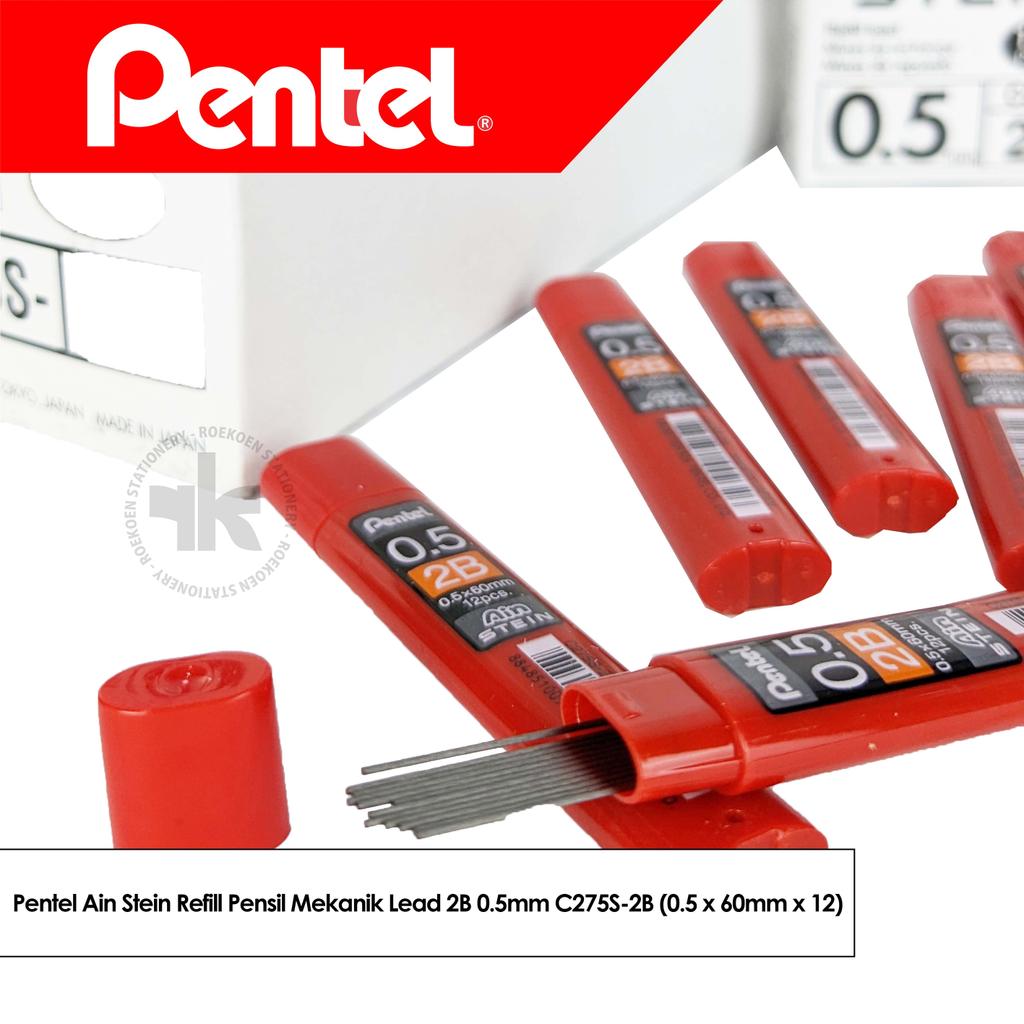 ดินสอกด Pentel Ain Stein Refill 2B 0.5mm C275S-2B (0.5 x 60mm x 12)