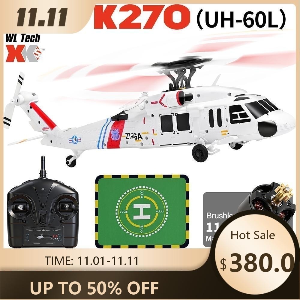 Wltoys K270(UH-60L) เฮลิคอปเตอร์ 4CH เครื่องบินไร้แปรงถ่าน 8Min Flight ไจโร 6 แกนพร้อมตําแหน่งการไหลของแสงเฮลิคอปเตอร์สีดํา
