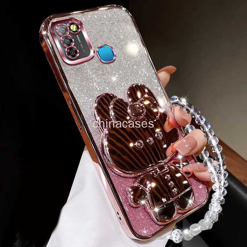 10 Lite X657 X657B X657C เคสโทรศัพท์พร้อมขายึดกระจกกระต่ายและเชือกเส้นเล็กคริสตัลป้องกันการตก
