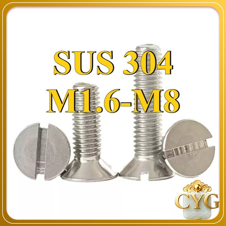 GB68 304 สแตนเลส one-word slot consunk หัวสกรู slotted แบนหัวสกรู M1.6M2M2.5M3M4M5M6M8M10CYG-FC