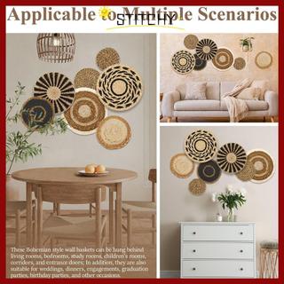 STITCHY Handmade Wall Art, Seagrass Rattan Wicker Boho Wall Baskets, Fashion Room Decor 7PCS Round Shape Wall Decor For Farmhouse, Living Room, Bedroom, Table, Kitchen, Home