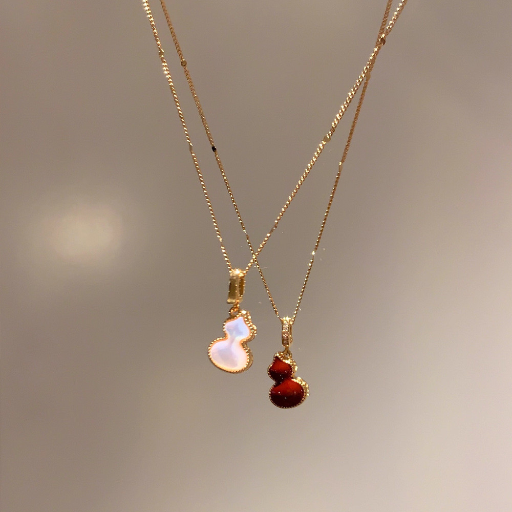 แฟชั่นน่ารักสร้อยคอน้ําเต้าโชคลาภสองด้านสําหรับผู้หญิงสีทองประณีตของขวัญวันเกิดนักเรียน - รูปที่ 7