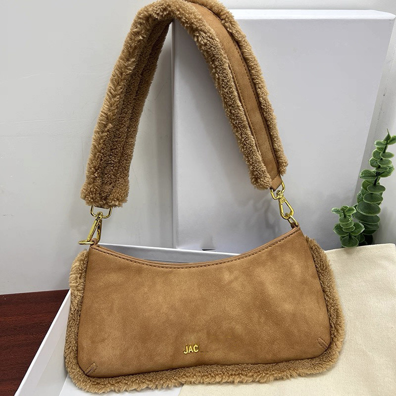 Furry Bag Underarm Bag Female Bag Leather Stitching Female Handbag Niche Velvet Bag Bag Shoulder S8R