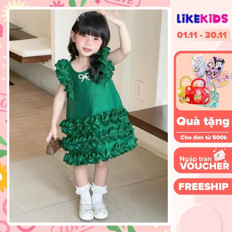 ชุดเดรสน่ารักสําหรับเด็กผู้หญิงสไตล์แขนระบาย T66 - LikeKids