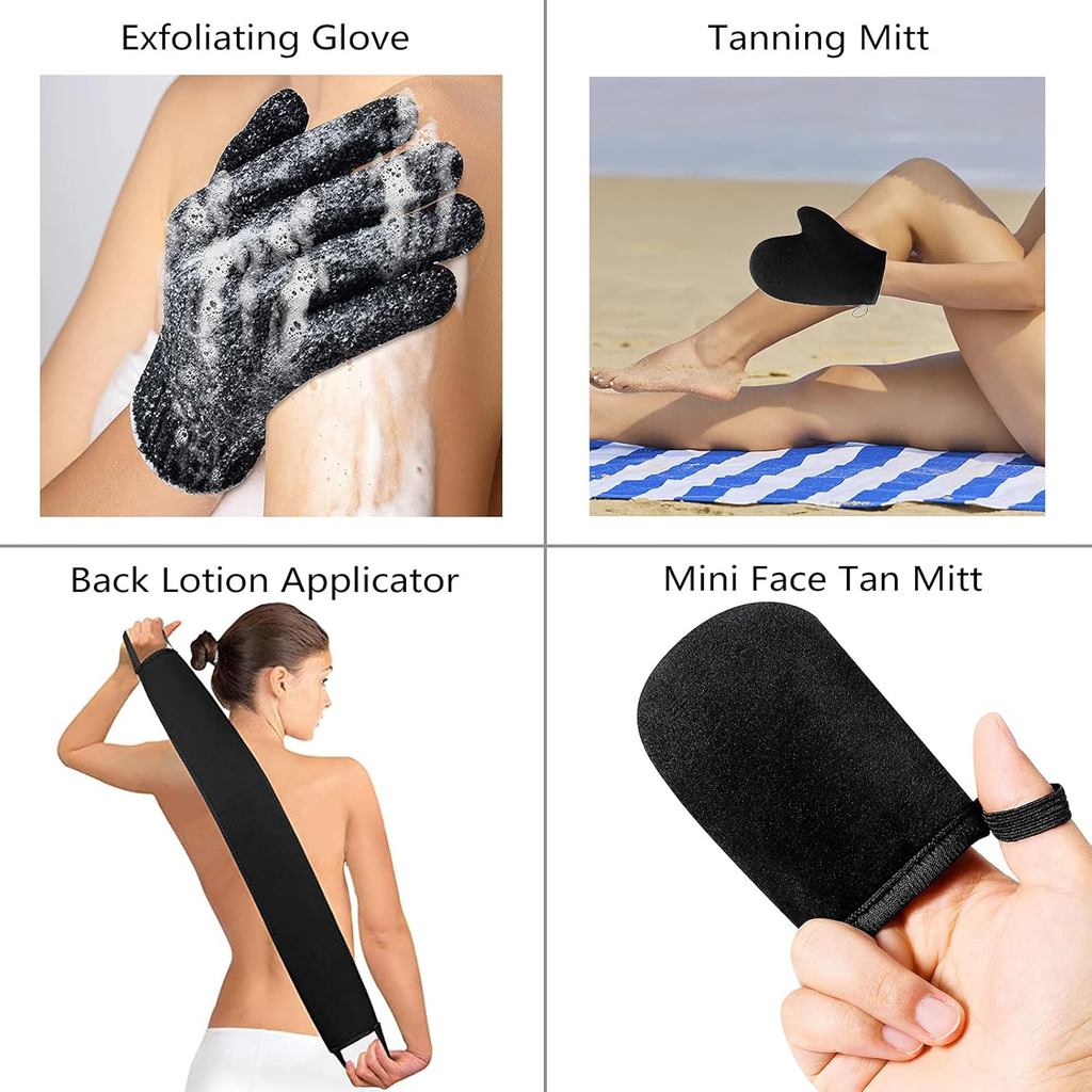 5 Pack Self Tanning Mitt Applicator Kit - Face Tan Mitt, Back Lotion Applicator, Exfoliating Glove, 