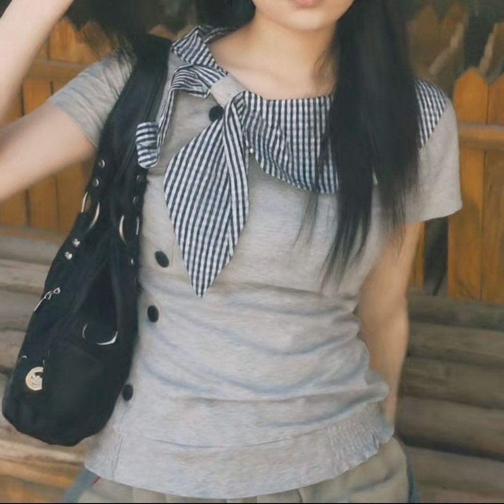 เสื้อยืดวินเทจอเมริกันย้อนยุค สำหรับสตรีไซส์ใหญ่ ลายสก๊อต