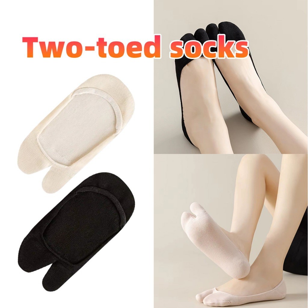 ร้านคนไทย！ 1คู่ ถุงเท้าแยกนิ้ว แยกสองนิ้ว แบบบาง กันลื่นได้ วัสดุผ้าฝ้าย ข้อสั้น สีดำสีเบจ สำหรับผู้หญิง - รูปที่ 3