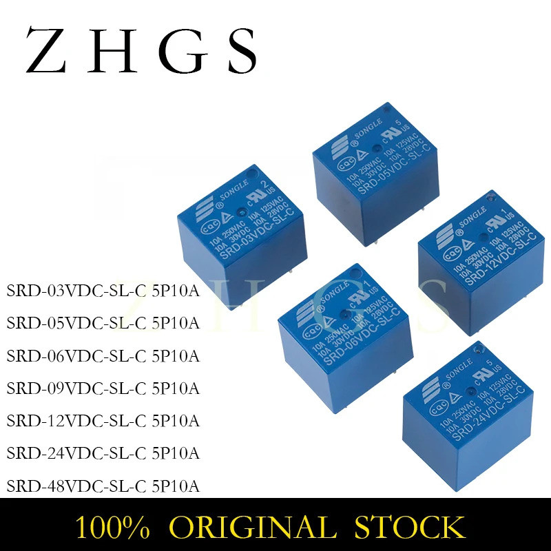 5PCS SRD-05VDC-SL-C 5PIN 10A SRD 03VDC 05VDC 06VDC 09VDC 12VDC 24VDC 48VDC 5P 10A RELAY สต็อกใหม่