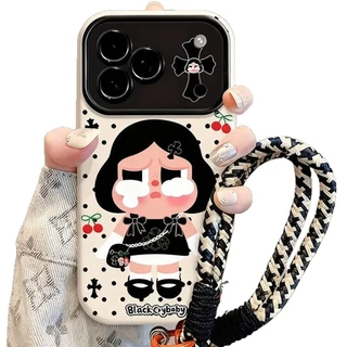 น่ารัก BlackCrybaby เคสโทรศัพท์ TPU การ์ตูนพร้อมเชือกเส้นเล็กสําหรับ iPhone 17/16/15/14/13/12/11 | ฝาครอบป้องกันสุนทรียศาสตร์กันฝุ่นกันกระแทก
