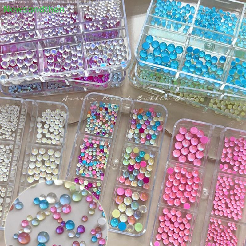 นิวแซนด์เธน ที่มีสีสันนางเงือกฟองลูกปัดครึ่งรอบด้านล่างแบนเงาออโรร่าขนาดผสมลูกอมสีอุปกรณ์ตกแต่งเล็บตกแต่งเล็บที่ดี