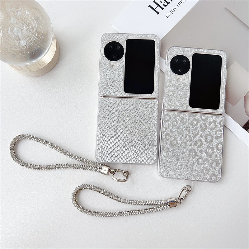 Slim Laser Leopard Hard Case สําหรับ OPPO Find N2 Flip Find N3 Flip Glitter ป้องกันกันกระแทกฝาหลัง