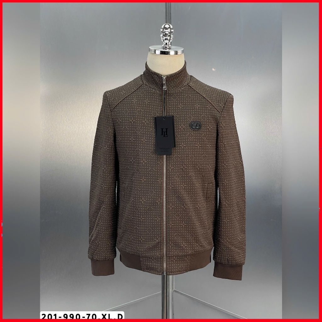 เสื้อแจ็คเก็ตผู้ชายคุณภาพสูง - Fishskin Felt - สีน้ําตาลลาย Monogam หรูหรา Ak-201 วิค