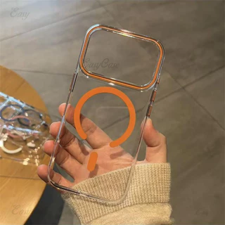 Ins minimalist Magnetism เคสแข็งโปร่งใสสําหรับ iPhone 17 16 15 14 ProMax กันลื่นและป้องกันการตกกระแทกฝาหลัง