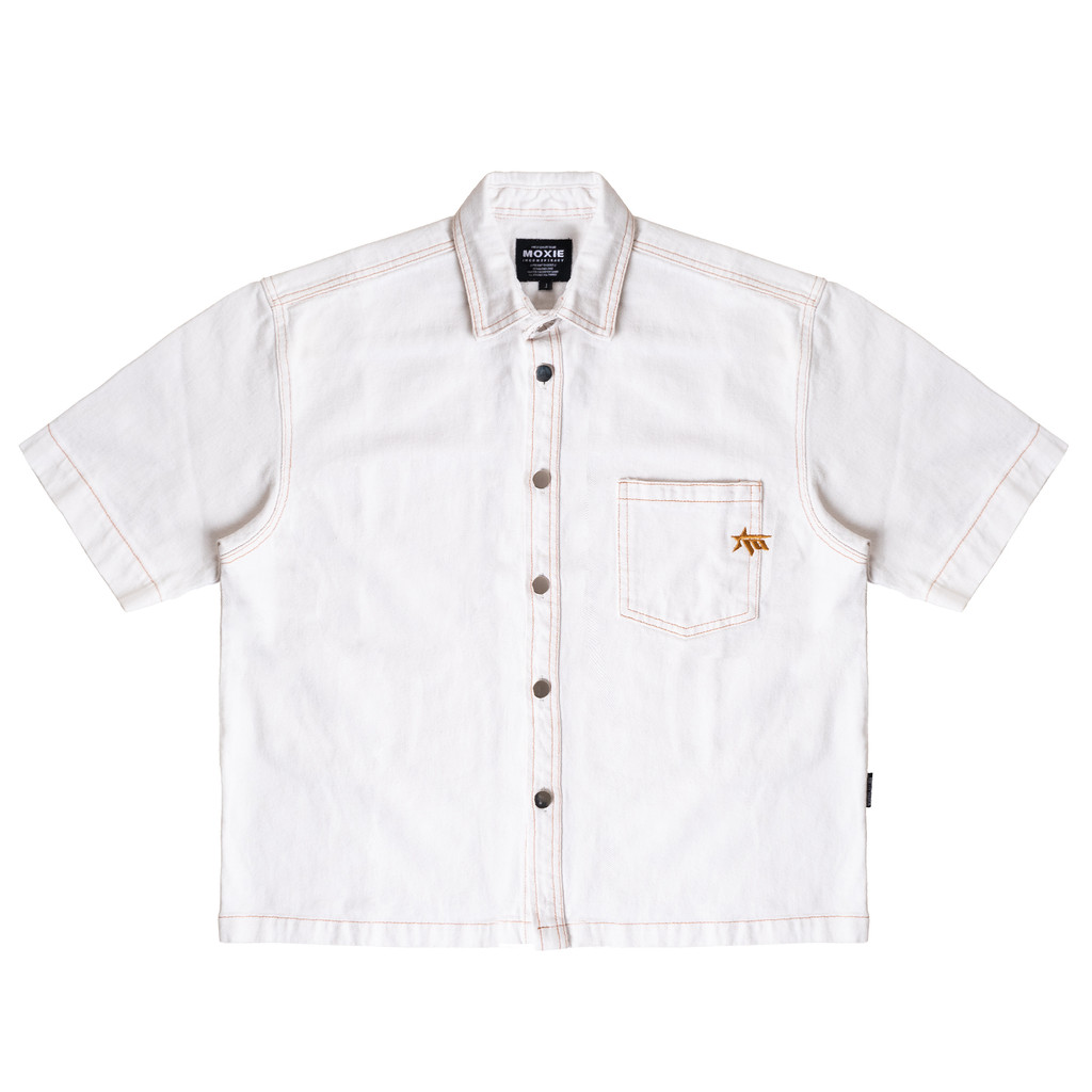 เสื้อ Moxie Benjie Denim Boxy - สีขาวแตก