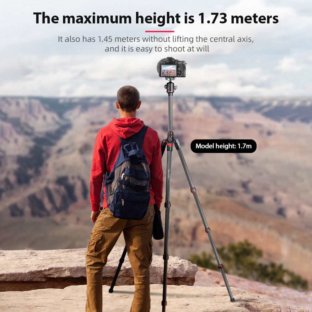 Manbily MC-284 68.1 นิ้วขาตั้งกล้องแบบสามขาแบบพับได้พร้อมหัวบอลคาร์บอนไฟเบอร์ 15 กก./33lbs ความจุในก