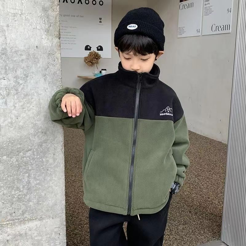 แจ็คเก็ตเด็กผู้ชายผ้าฟลีซ Polar Fleece คอสูง แบบ Color-Block ซิป ใส่กันหนาว