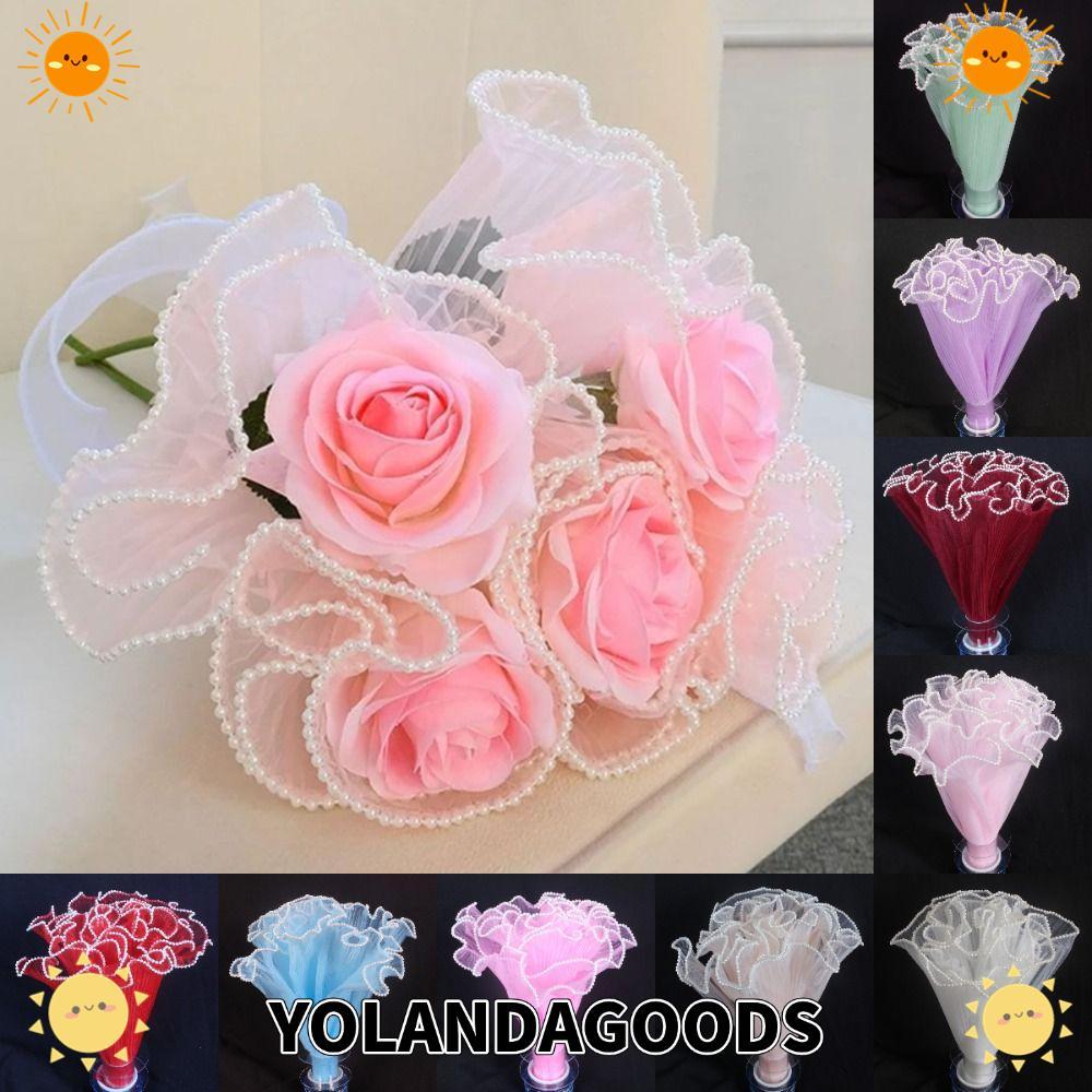 YOLANDAGOODS1 ผ้าห่อดอกไม้, เส้นด้ายคลื่น Florist ห่อของขวัญตาข่าย, ไข่มุกลูกไม้ Romomatic ม้วน 28 ซม.x4Yards ของขวัญบรรจุภัณฑ์กระดาษสําหรับงานแต่งงานวันวาเลนไทน์