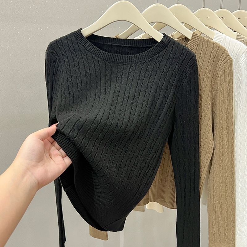 Dahong เสื้อสเวตเตอร์ถัก คอกลม แขนยาว สำหรับผู้หญิง ฤดูใบไม้ร่วงและฤดูหนาว ดีไซน์ลายทางแฟชั่นใหม่  88042
