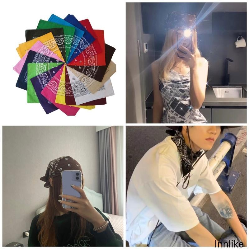 INN Hip Hop ผ้าพันคอผ้าฝ้าย ใช้ได้หลายวิธี เช่น ผ้าโพกหัว เนคไท และแมสก์หน้า สำหรับผู้หญิง