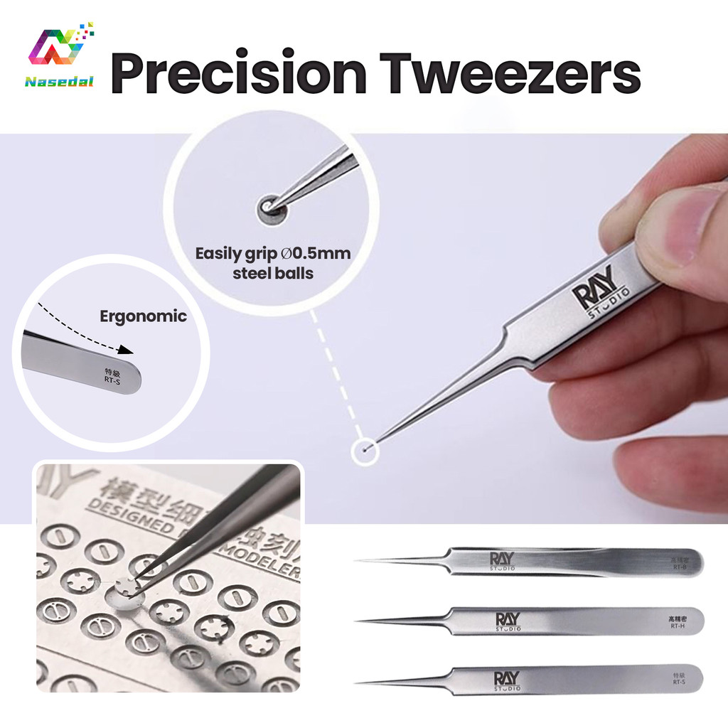 RAY Studio Precision Ultra-Fine แหนบสแตนเลสสําหรับกันดั้มทหารรุ่นทําเครื่องมือ Water Decals ชิ้นส่วนขนาดเล็ก