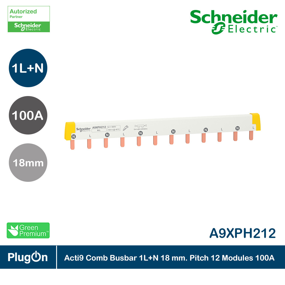 Schneider Electric Acti9 Comb Busbar 1L+N 18mm. Pitch 12 Modules 100A | A9XPH212 | PlugOn