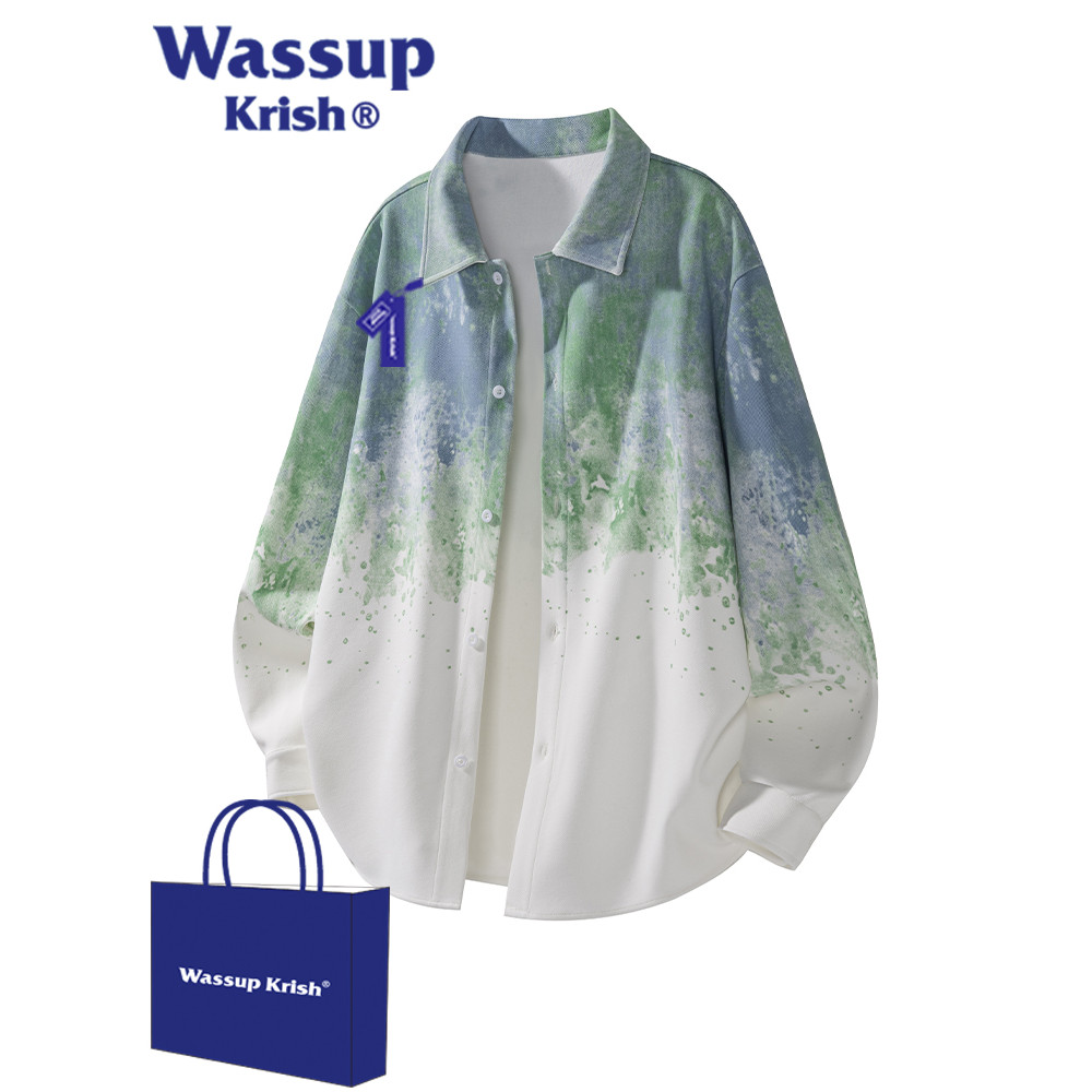 เสื้อผู้ชาย WASSUP KRISH Tie-Dye Gradient ฤดูใบไม้ร่วง 2025 สไตล์คูลสำหรับวัยทีน