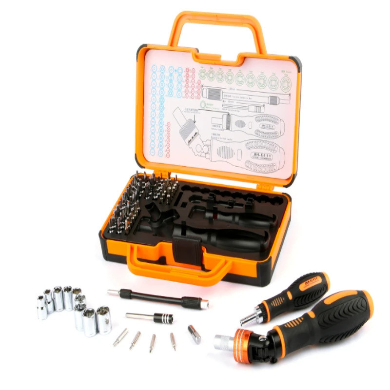 JAKEMY 69 in 1 ชุดไขควงด้ามวงล้อ JM-6111 กล่องเครื่องมือพกพา, สกรูซ่อมเครื่องใช้ไฟฟ้าในครัวเรือน