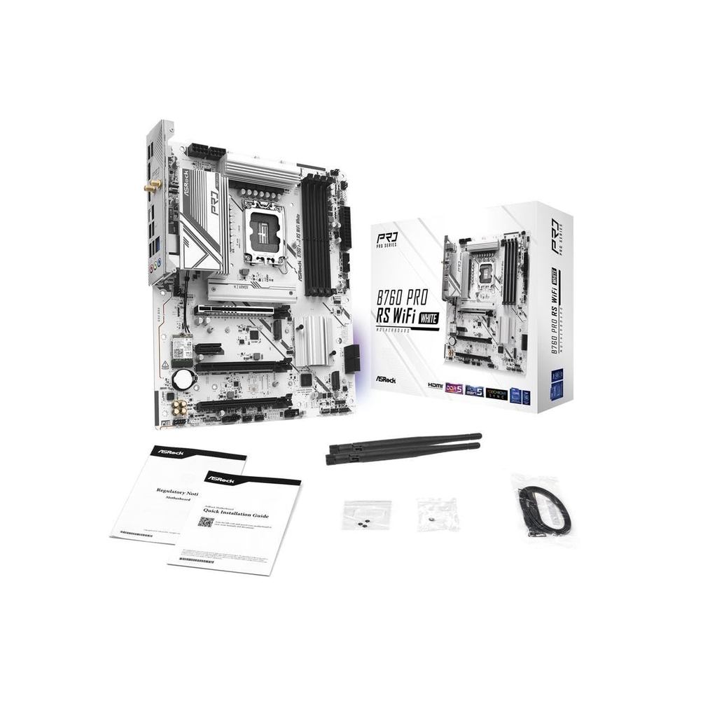 Asrock B760M Pro RS WiFi White Intel Micro ATX Motherboard DDR5 DIMM 7200 MHz 256GB LGA1700 SATA3 6.