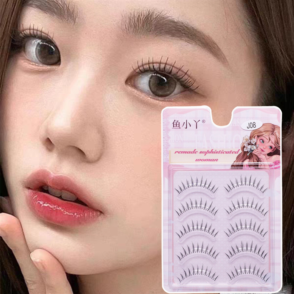 J-08 Cross UV Shaped Natural Wispy Lash Extension Clear Stem แต่งตาเกาหลี 5 คู่