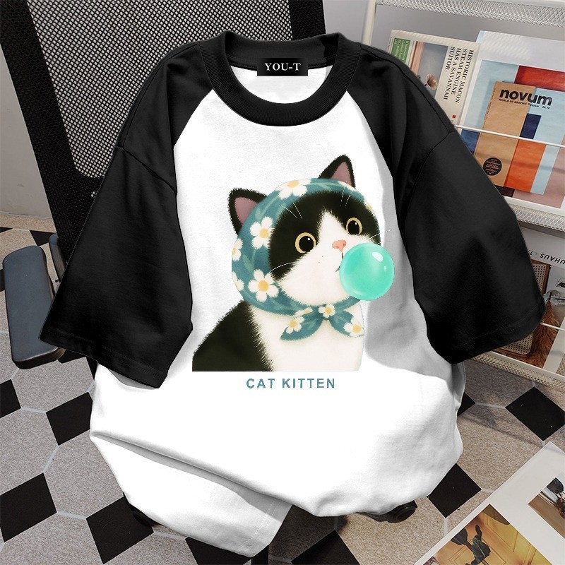 T42.SHOP เสื้อแฟชั่น เสื้อยืด oversize ผ้าฝ้าย100% แนวสตรีท ไม่ต้องรีดผ้า สวมใส่สบาย ผ้านิ่ม ลาย  “CAT KITTEN2”