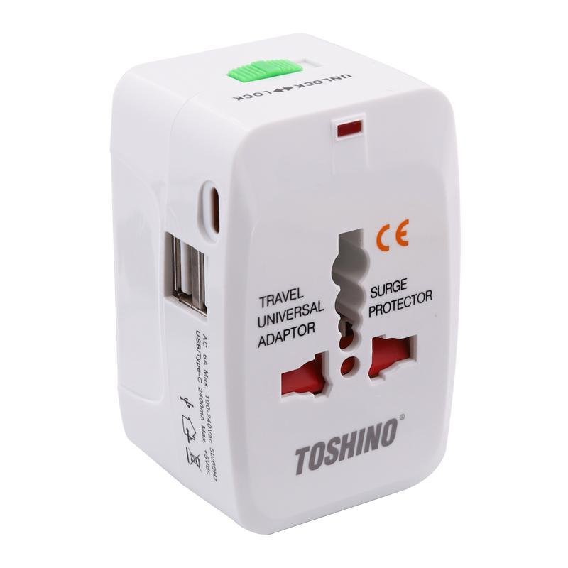 Toshino ปลั๊กแปลง 4 in 1+Surge+2A1C 5V2.4A รุ่น DE-204UC