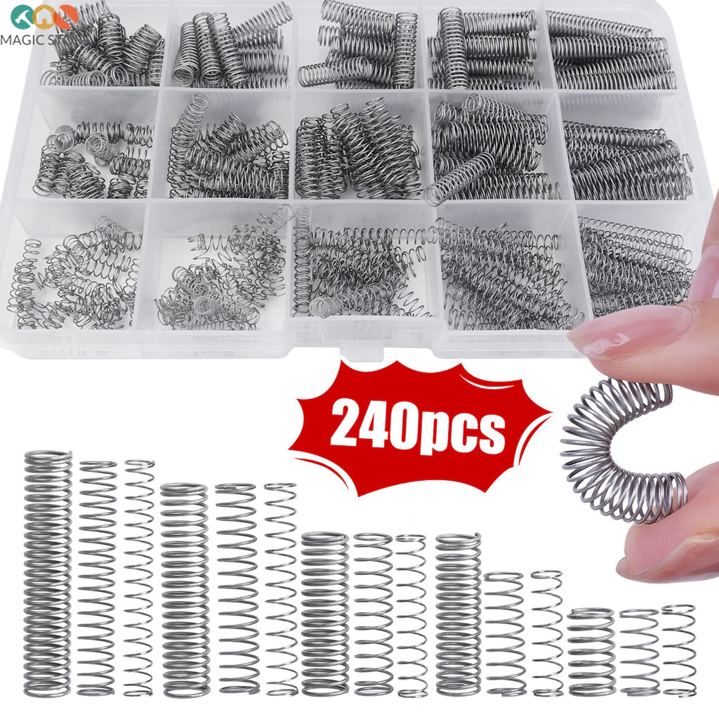 [บ้าน]ชุดสปริงซ่อมมืออาชีพ | 240 ชิ้น 304 สปริงบีบอัดสแตนเลสพร้อมที่เก็บอเนกประสงค์สําหรับช่างและโครงการ ทําเอง