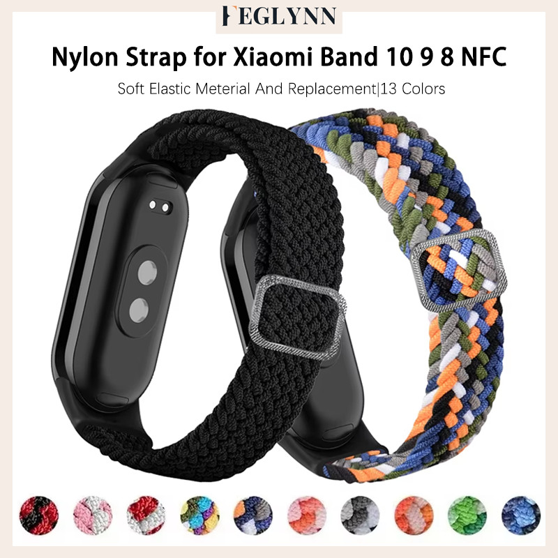 สายยืดหยุ่นไนล่อน for Xiaomi Smart Band 10 9 8 NFC อุปกรณ์เสริมสายพานปรับได้ for Smartwatch Mi Band 7 6 5 4 3