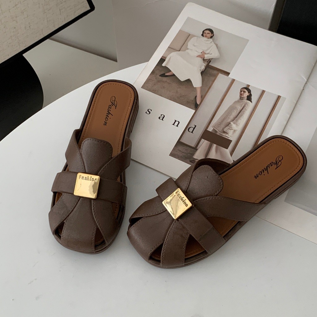 MUHANLU รองเท้าแตะผู้หญิง แฟชั่น ส้นแบน พื้นนุ่ม ฤดูร้อน ระบายอากาศ ใส่ไปข้างนอก แบบสวม กันลื่น BB024 - รูปที่ 7